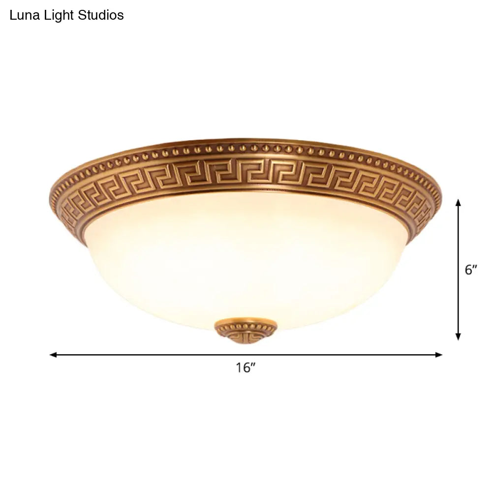 Bronze Flush Mount Light With Cream Glass Bowl And Floral Trim Traditional Led Ceiling Fixture -