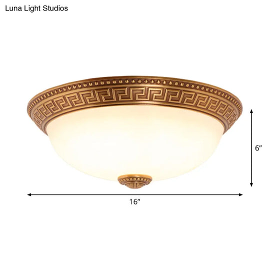 Bronze Flush Mount Light With Cream Glass Bowl And Floral Trim Traditional Led Ceiling Fixture -