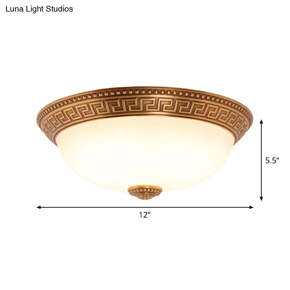 Bronze Flush Mount Light With Cream Glass Bowl And Floral Trim Traditional Led Ceiling Fixture -