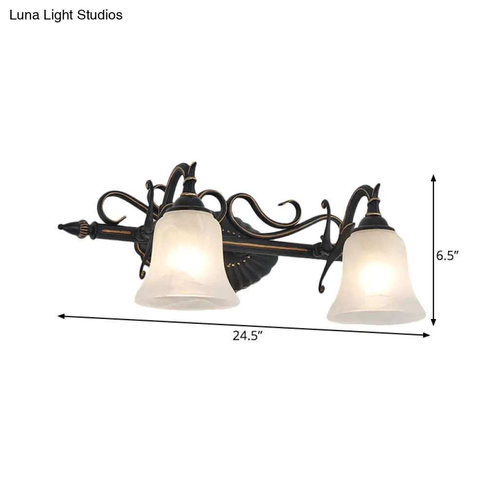 Bronze Frosted Glass Sconce With 2/3 Bell Lights - Traditional Vanity Light For Bathroom Wall Mount