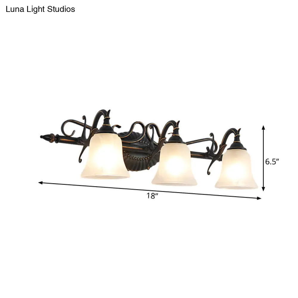 Bronze Frosted Glass Sconce With 2/3 Bell Lights - Traditional Vanity Light For Bathroom Wall Mount