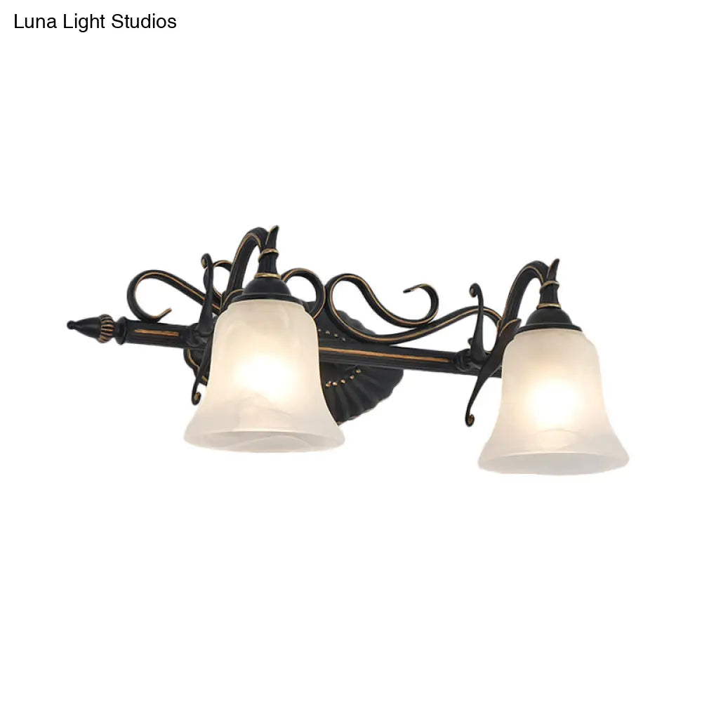 Bronze Frosted Glass Sconce With 2/3 Bell Lights - Traditional Vanity Light For Bathroom Wall Mount