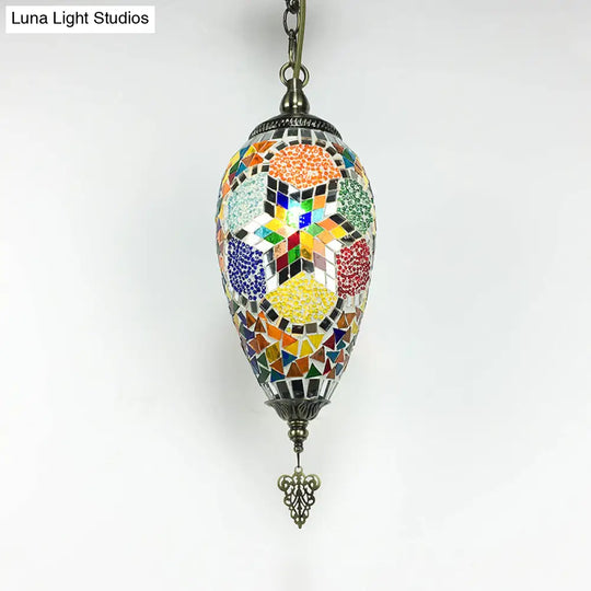 Bronze Glass Teardrop Pendant Lighting - Colorful Antique 1/3 Heads Suspended Fixture