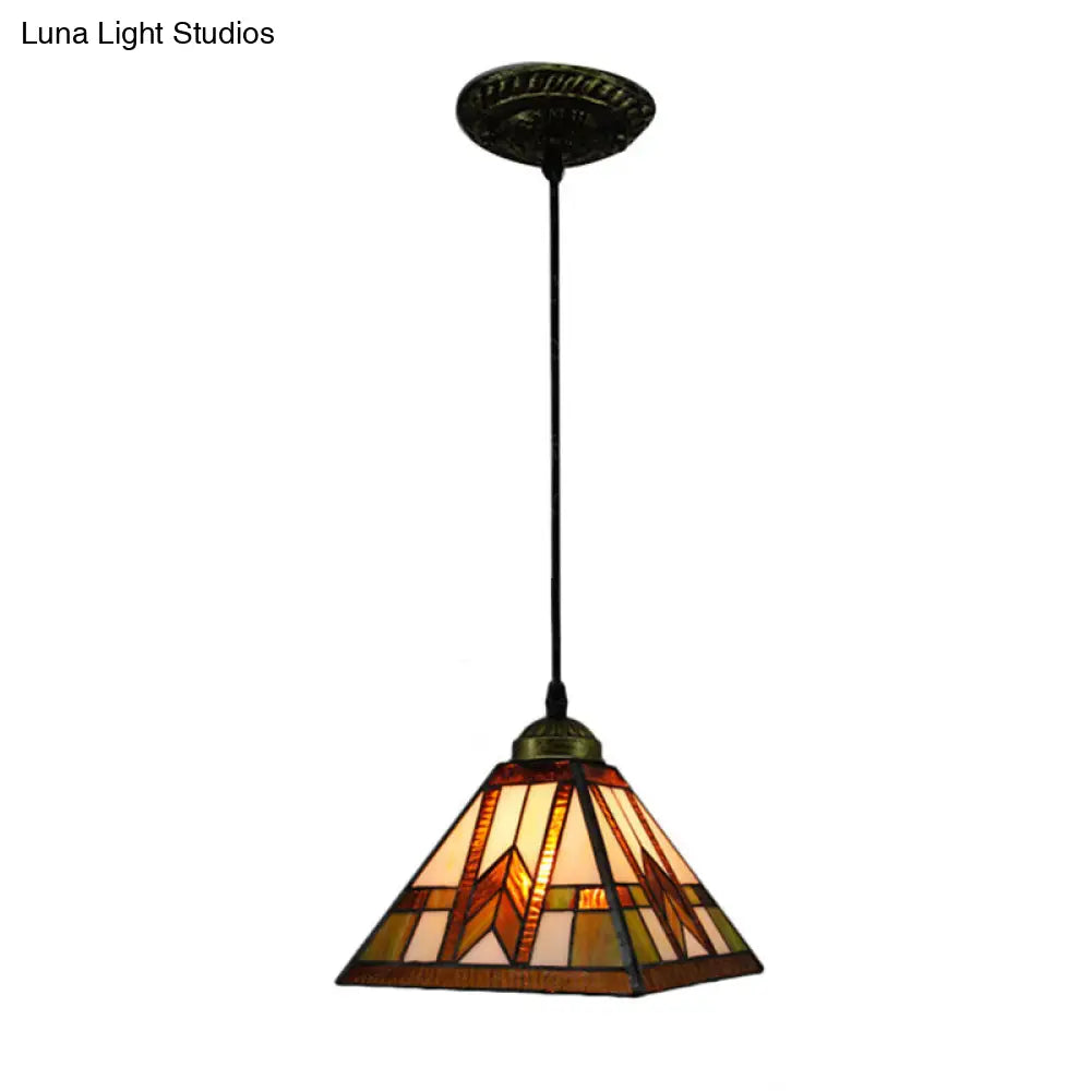 Mission Geometry Hand Cut Glass Pendant Light Fixture In Bronze / G