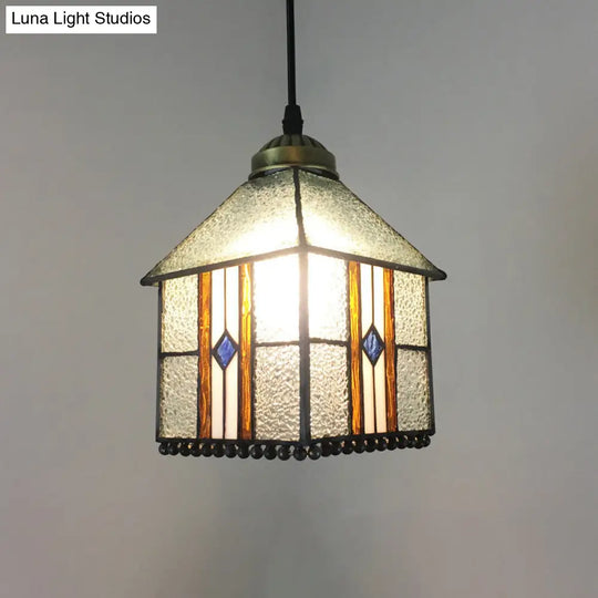 Mission Geometry Hand Cut Glass Pendant Light Fixture In Bronze / E