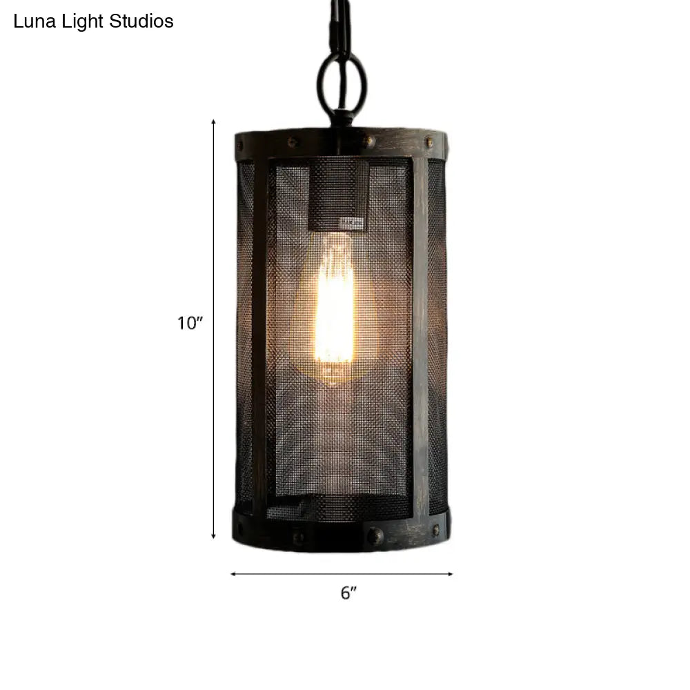 Bronze Hanging Lamp - Mini Industrial Pendant Light Fixture Single Cylinder Design