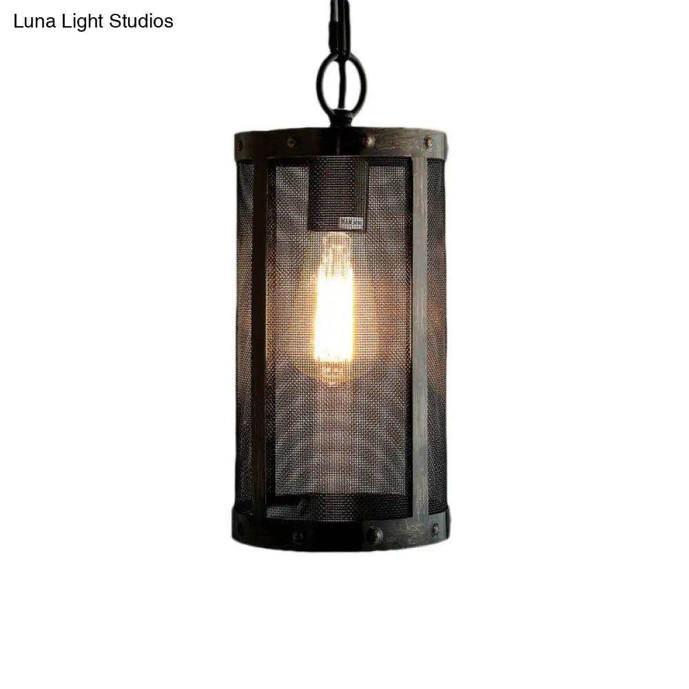 Bronze Hanging Lamp - Mini Industrial Pendant Light Fixture Single Cylinder Design