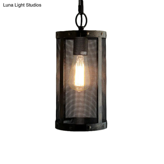 Bronze Hanging Lamp - Mini Industrial Pendant Light Fixture Single Cylinder Design