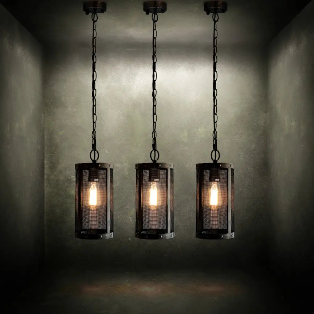 Bronze Hanging Lamp - Mini Industrial Pendant Light Fixture Single Cylinder Design