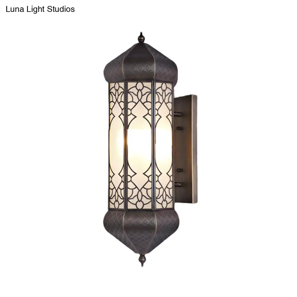 Bronze Hexagon Sconce With Rectangle Backplate - 1 Head Metal Wall Mount Light Fixture 6/8 Wide