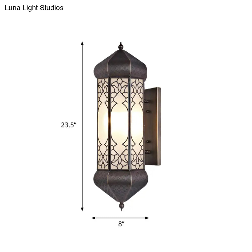 Bronze Hexagon Sconce With Rectangle Backplate - 1 Head Metal Wall Mount Light Fixture 6/8 Wide