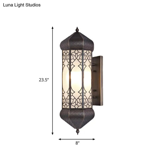 Bronze Hexagon Sconce With Rectangle Backplate - 1 Head Metal Wall Mount Light Fixture 6/8 Wide