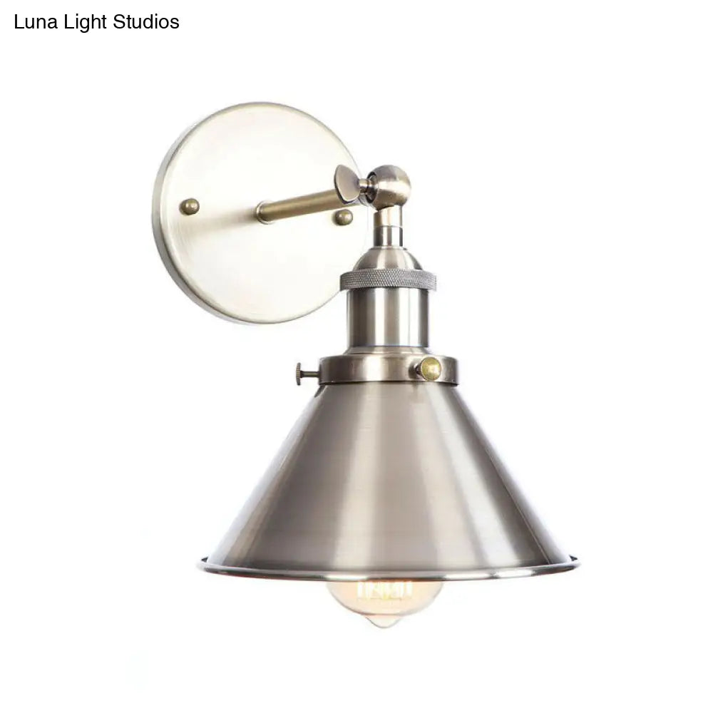 Bronze Industrial Iron Wall Lamp With Rotating Joint Saucer/Cone/Horn Mount & Roll-Edge Light