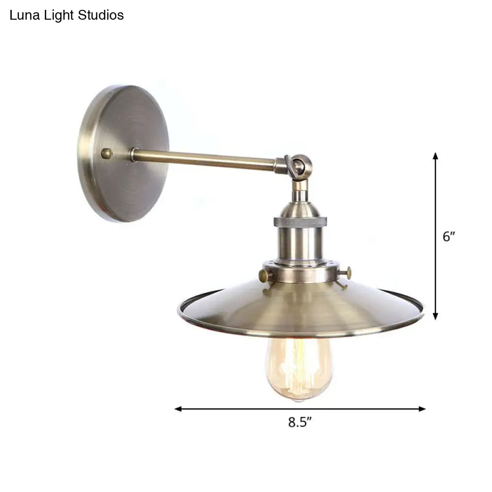 Bronze Industrial Iron Wall Lamp With Rotating Joint Saucer/Cone/Horn Mount & Roll-Edge Light