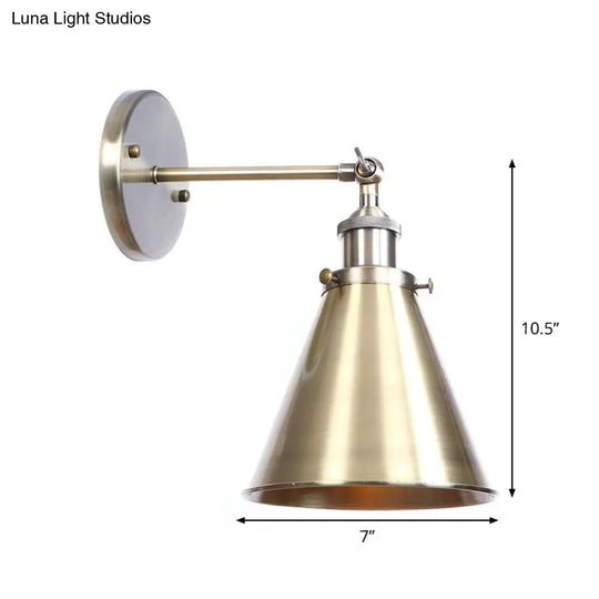 Bronze Industrial Iron Wall Lamp With Rotating Joint Saucer/Cone/Horn Mount & Roll-Edge Light