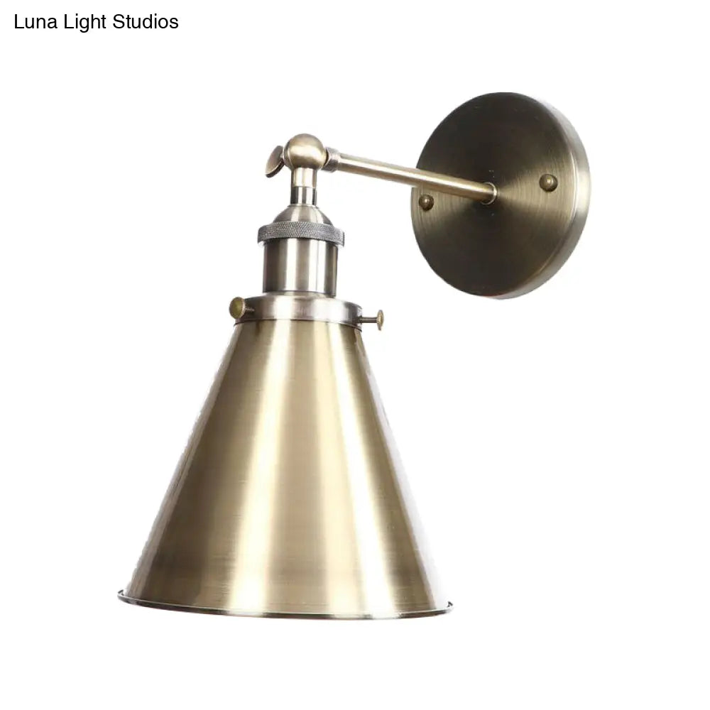 Bronze Industrial Iron Wall Lamp With Rotating Joint Saucer/Cone/Horn Mount & Roll-Edge Light