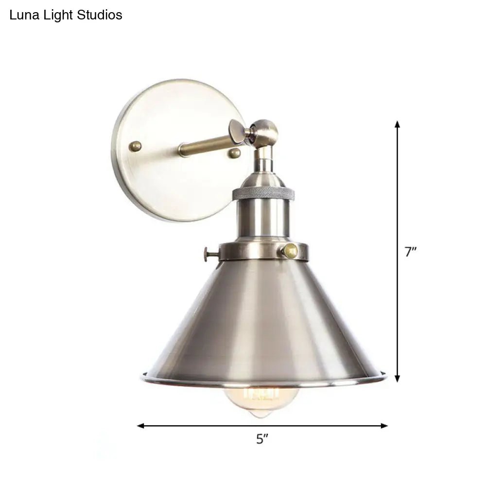 Bronze Industrial Iron Wall Lamp With Rotating Joint Saucer/Cone/Horn Mount & Roll-Edge Light