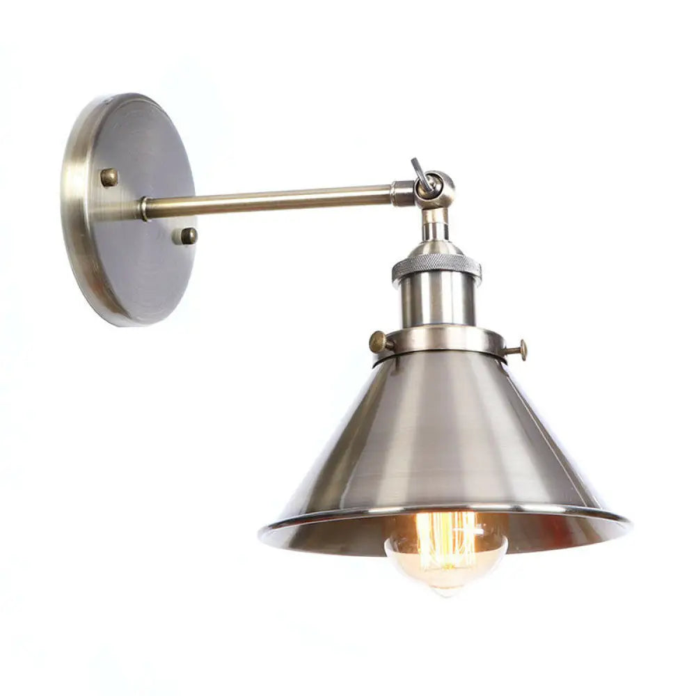 Bronze Industrial Iron Wall Lamp With Rotating Joint Saucer/Cone/Horn Mount & Roll-Edge Light