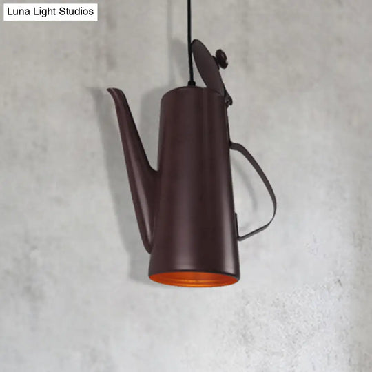 Bronze Teapot Shaped Pendant Light - Industrial Metal Hanging Lamp