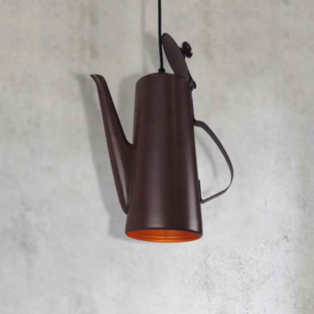 Bronze Industrial Metal Teapot Shaped Pendant Light – 1 Hanging Lamp For Indoor Use