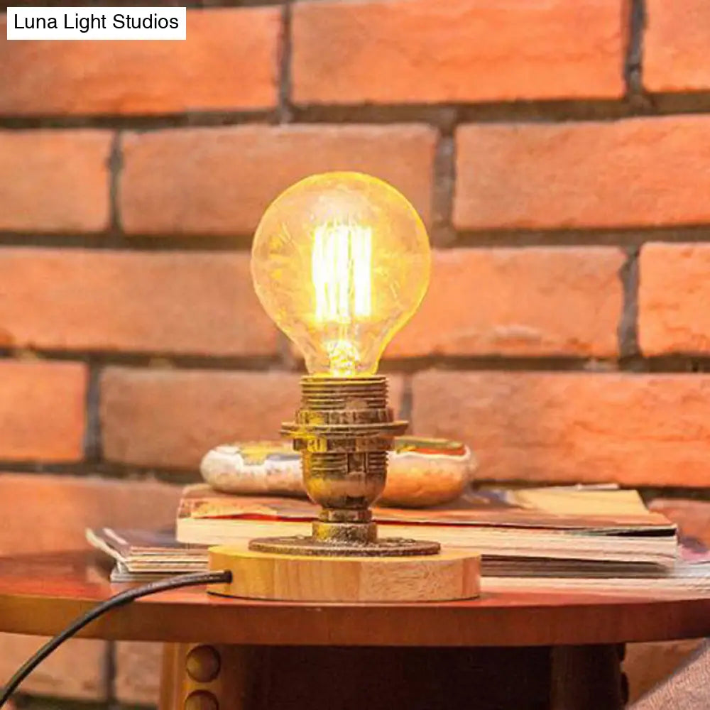 Bronze Industrial Style Bedside Table Lamp - Exposed Bulb Metal Night Light