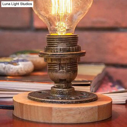 Bronze Industrial Style Bedside Table Lamp - Exposed Bulb Metal Night Light