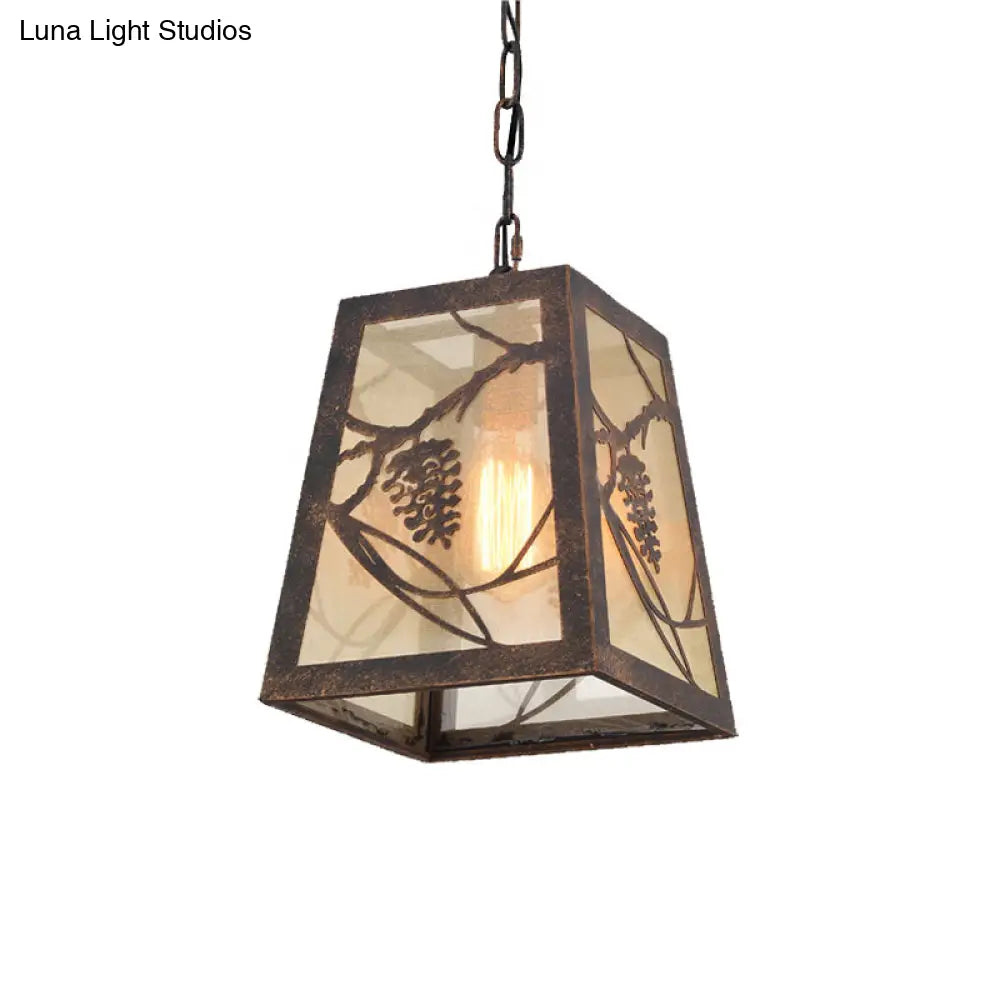 Industrial Bronze Metal Pendant Light With Trapezoidal Shape And Fabric Shade - 1 Ceiling Fixture