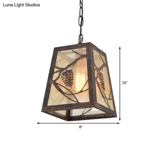 Industrial Bronze Metal Pendant Light With Trapezoidal Shape And Fabric Shade - 1 Ceiling Fixture