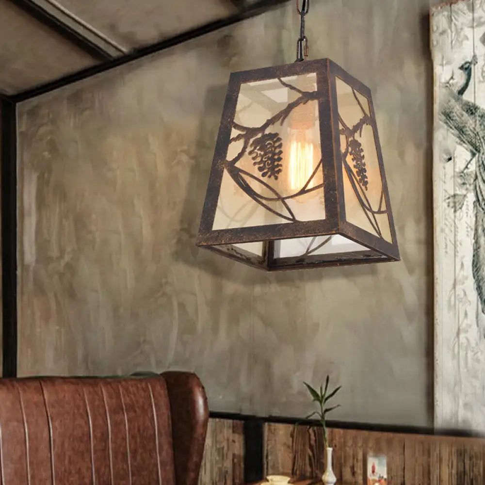 Bronze Industrial Trapezoidal Pendant Light With Fabric Shade