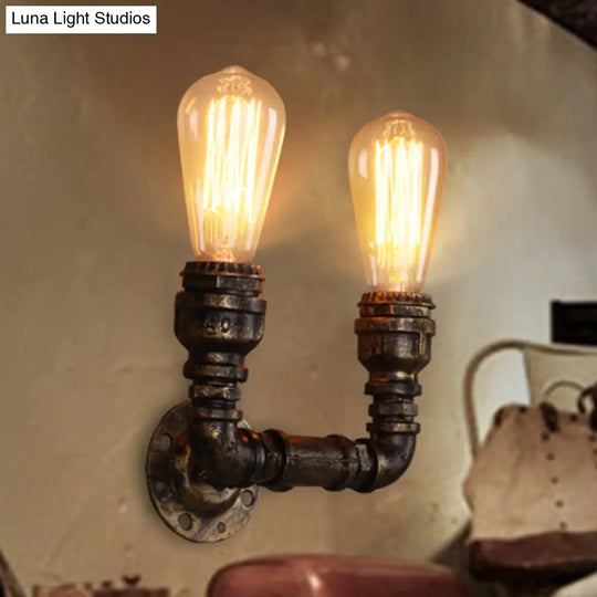 Bronze Iron U-Shaped Pipe Wall Mount With 2 Bulbs Industrial Light Fixture