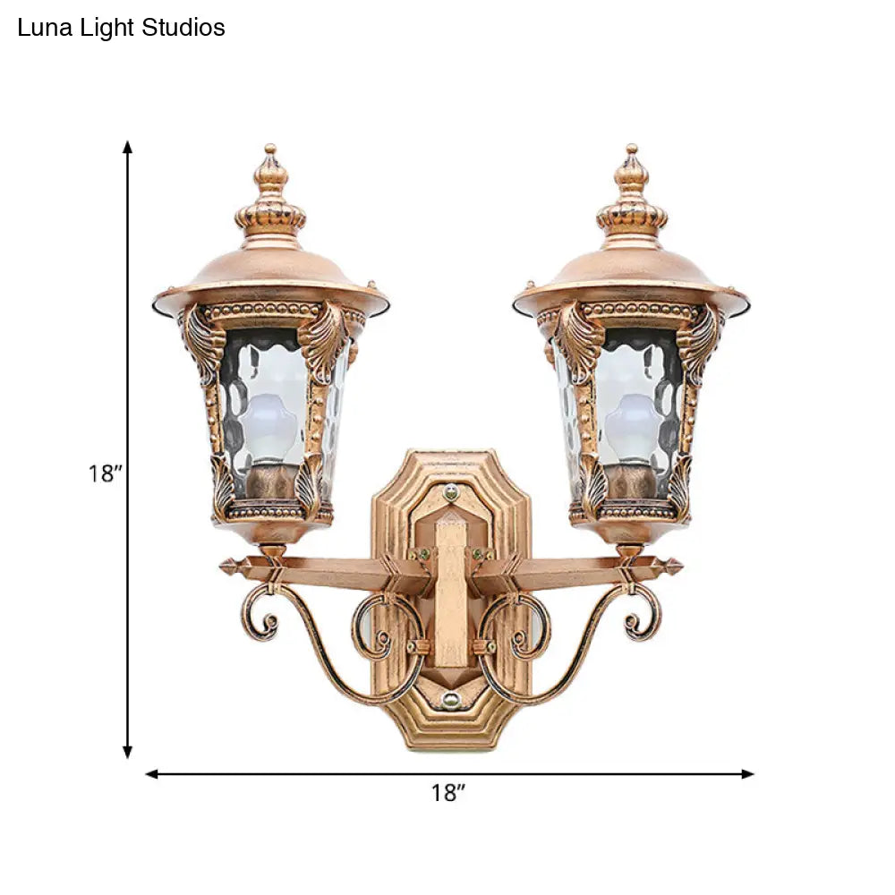 Bronze Lantern Wall Light - Clear Glass Cottage Style 2 Heads Courtyard Hanging