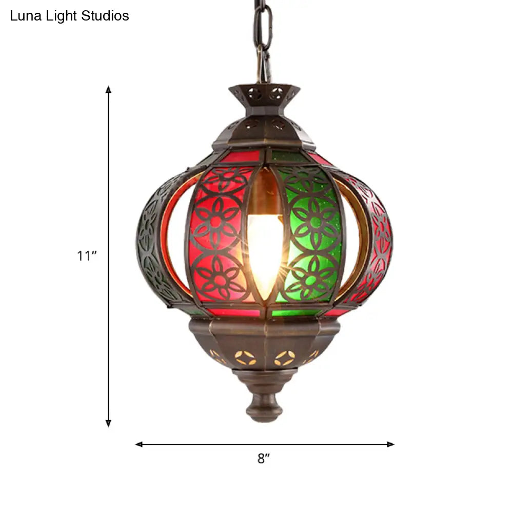 Bronze Laser Cut Pendant Light - Traditional Metal 1-Head Suspended Lighting Fixture