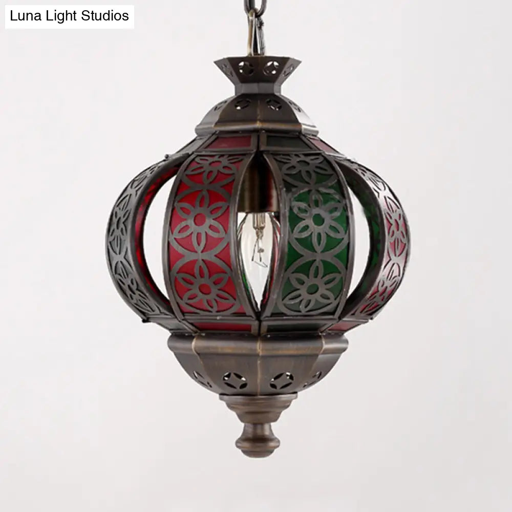 Bronze Laser Cut Pendant Light - Traditional Metal 1-Head Suspended Lighting Fixture