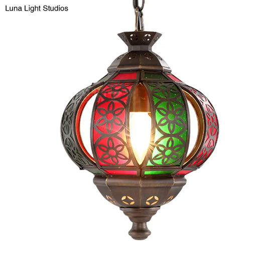 Bronze Laser Cut Pendant Light - Traditional Metal 1-Head Suspended Lighting Fixture