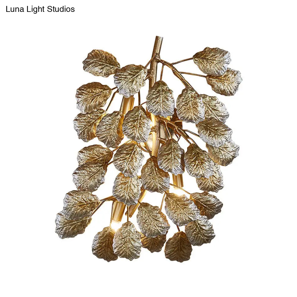 Bronze Leaf Wall Sconce - Traditional 3-Light Aluminum Fixture For Living Room