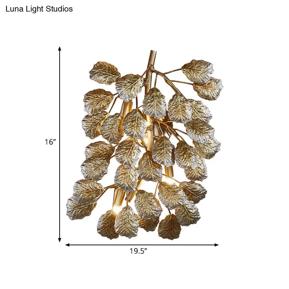 Bronze Leaf Wall Sconce - Traditional 3-Light Aluminum Fixture For Living Room