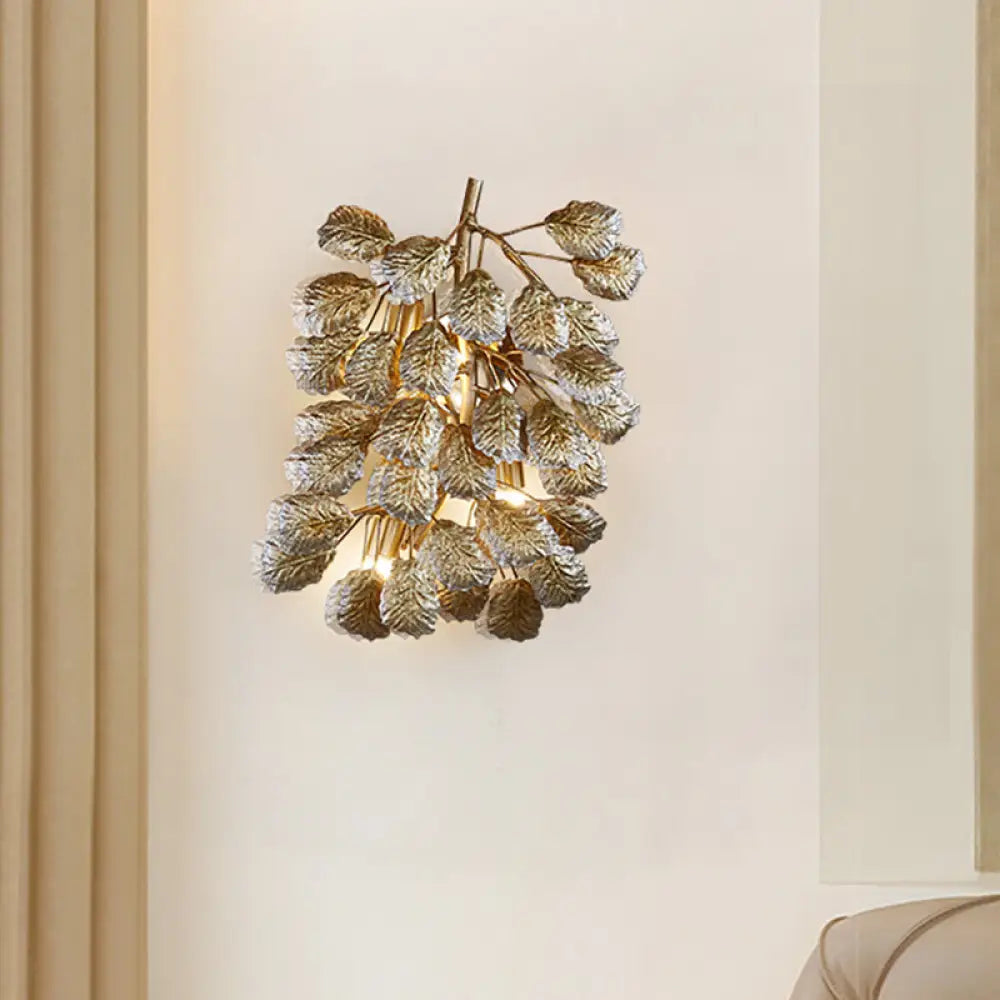 Bronze Leaf Wall Sconce - Traditional 3-Light Aluminum Fixture For Living Room Silver