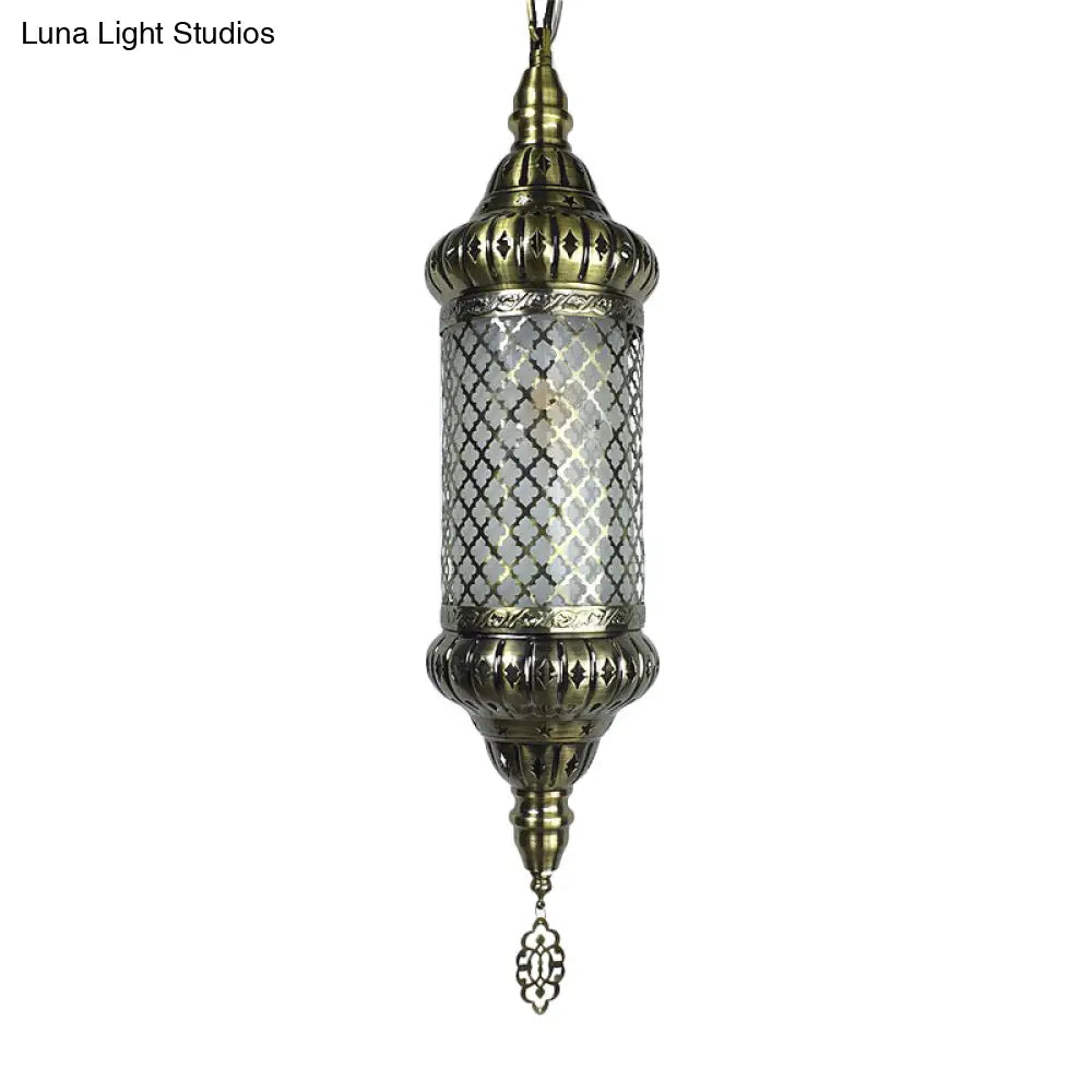 Bronze Metal Cylinder Pendant 1-Bulb Suspension Lamp With Decorative Ceiling Lighting