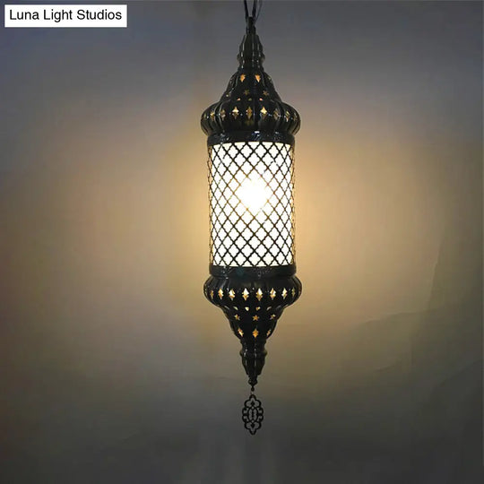 Bronze Metal Cylinder Pendant 1-Bulb Suspension Lamp With Decorative Ceiling Lighting