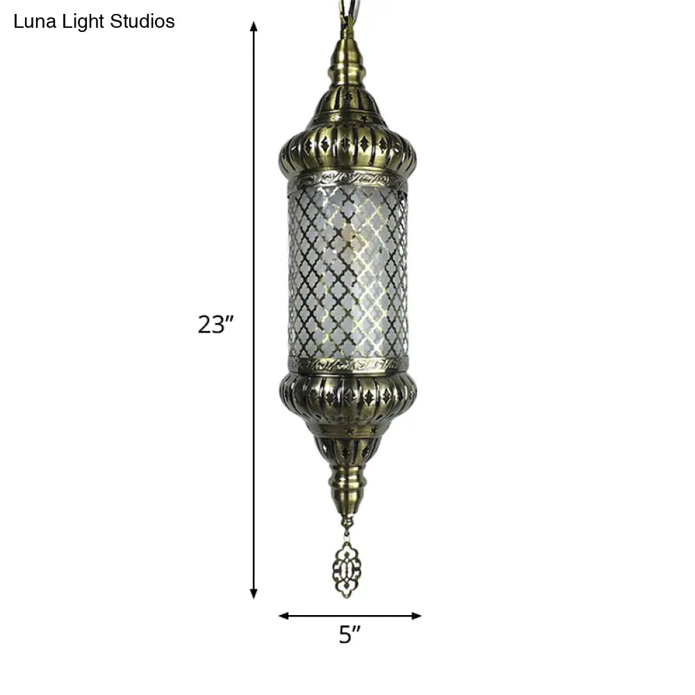 Bronze Metal Cylinder Pendant 1-Bulb Suspension Lamp With Decorative Ceiling Lighting