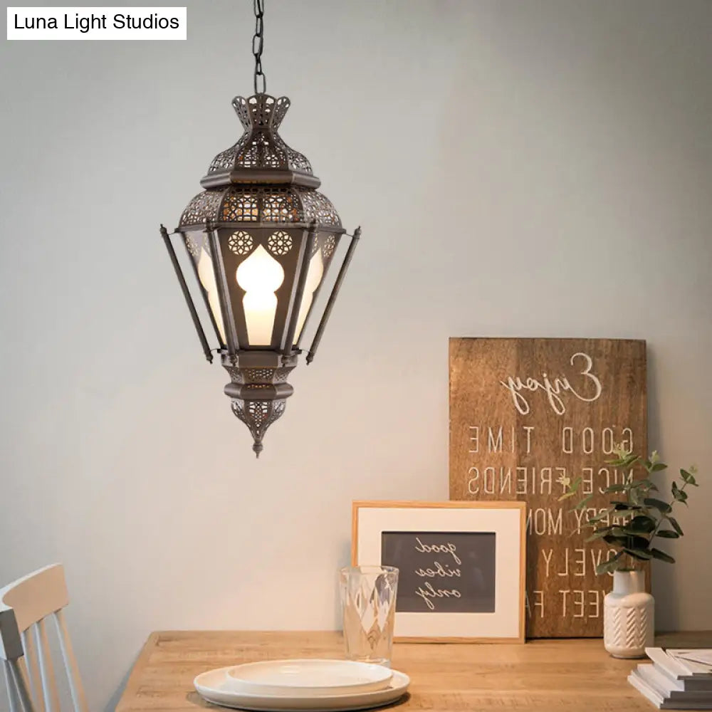 Bronze Metal Hanging Pendant Light: Art Deco Lantern Ceiling Fixture - Perfect For Restaurant