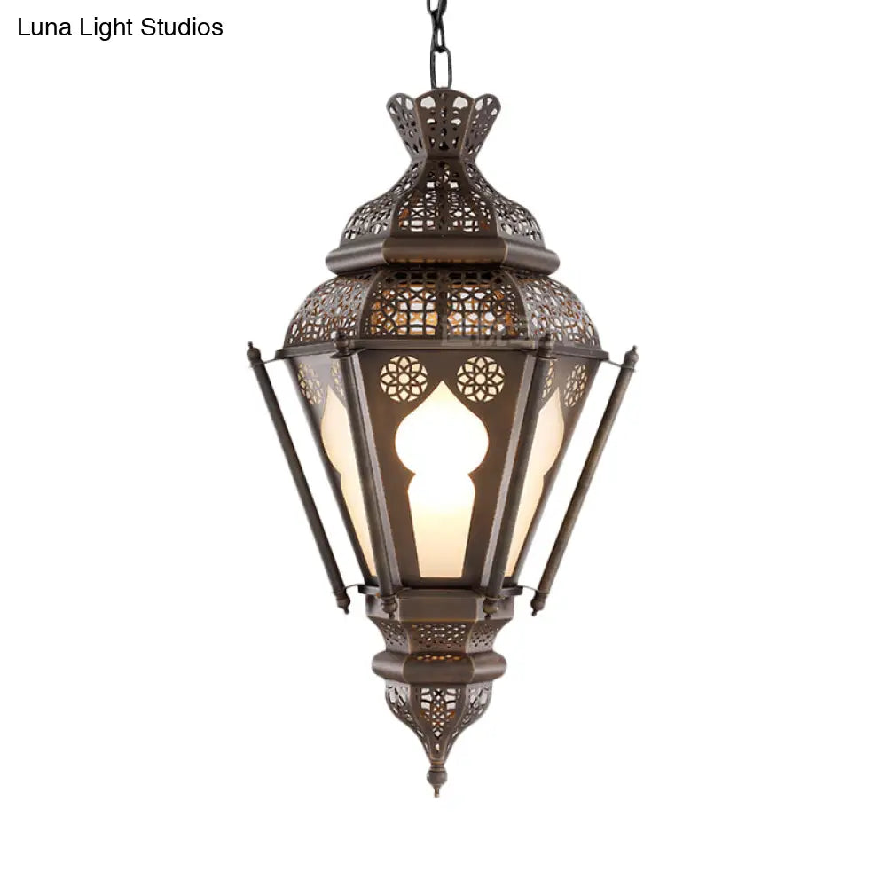 Bronze Metal Hanging Pendant Light: Art Deco Lantern Ceiling Fixture - Perfect For Restaurant