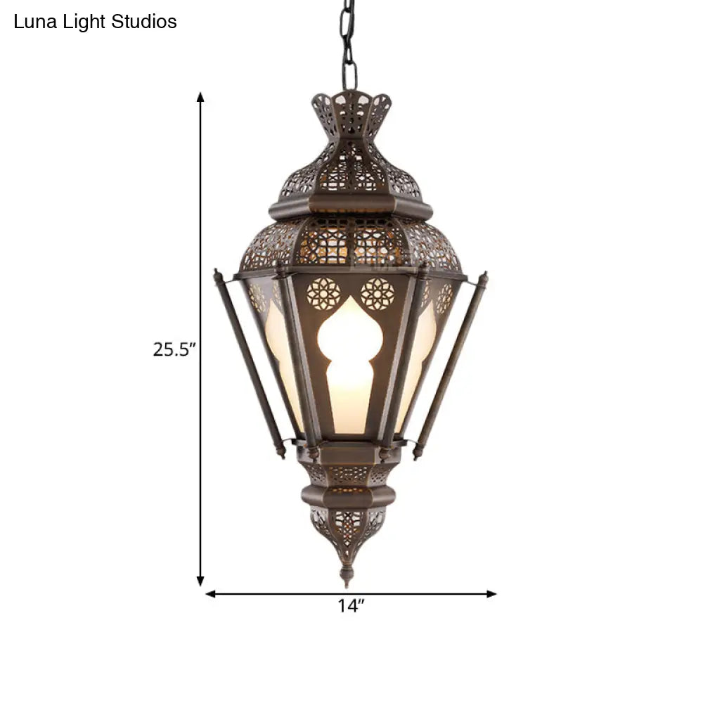 Bronze Metal Hanging Pendant Light: Art Deco Lantern Ceiling Fixture - Perfect For Restaurant