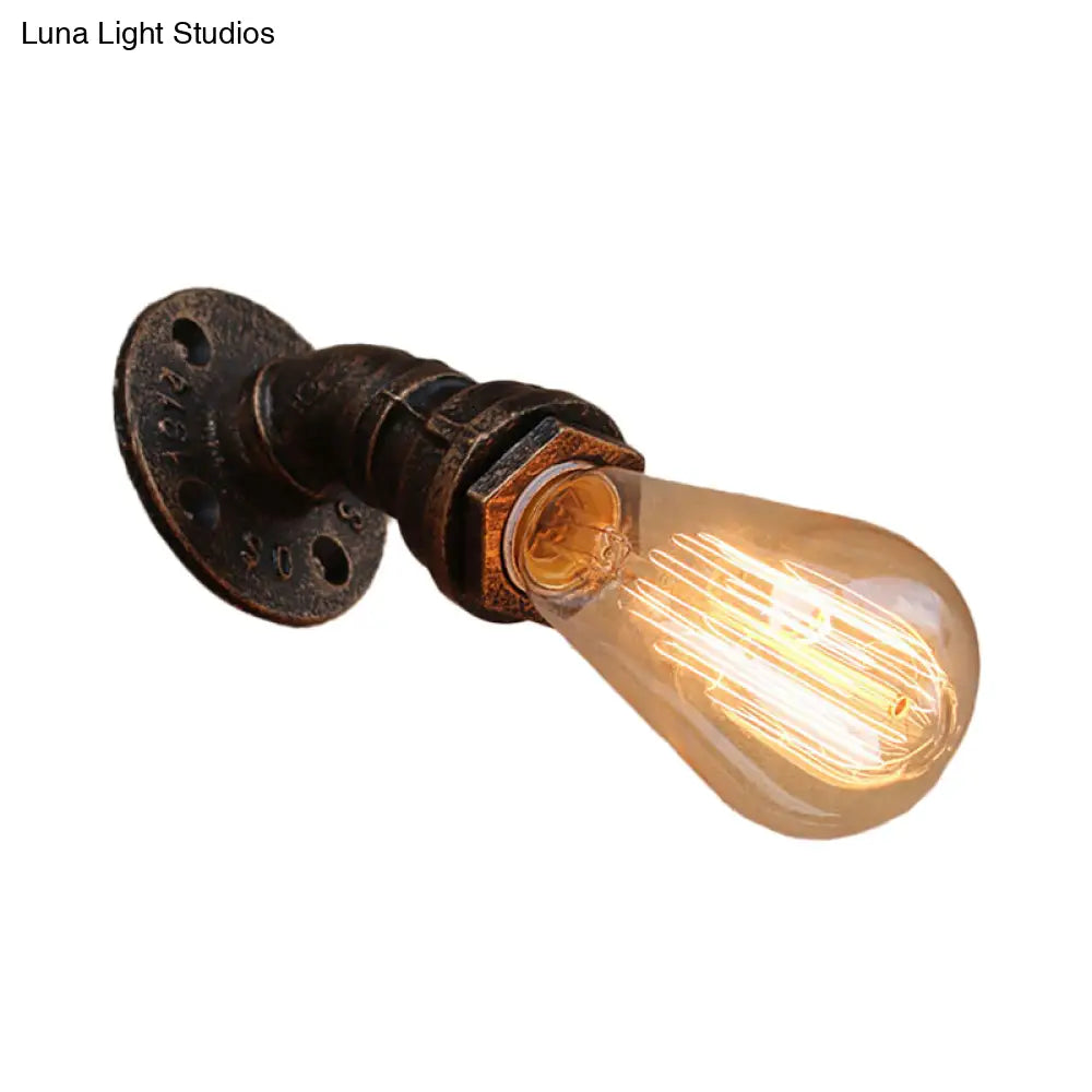 Bronze Metal Wall Mount Light With Naked Bulb Design - Single Industrial Lighting Fixture