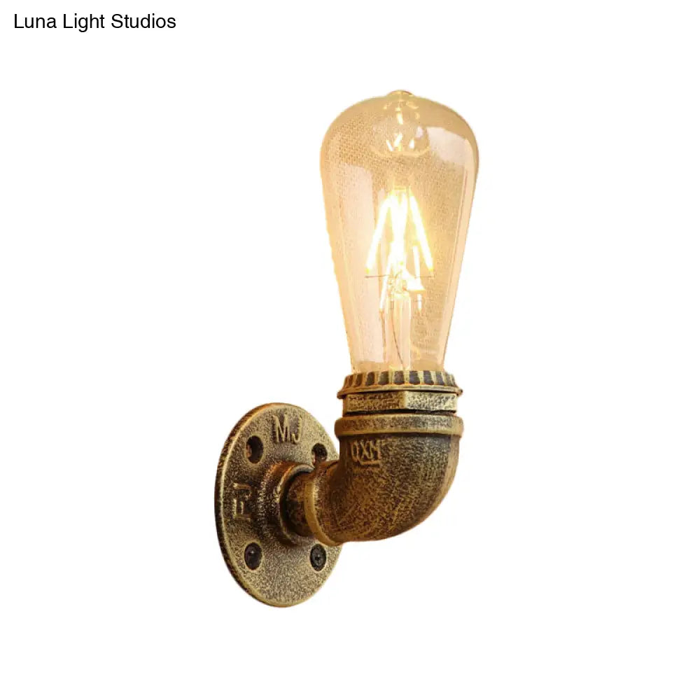 Bronze Metal Wall Mount Light With Naked Bulb Design - Single Industrial Lighting Fixture