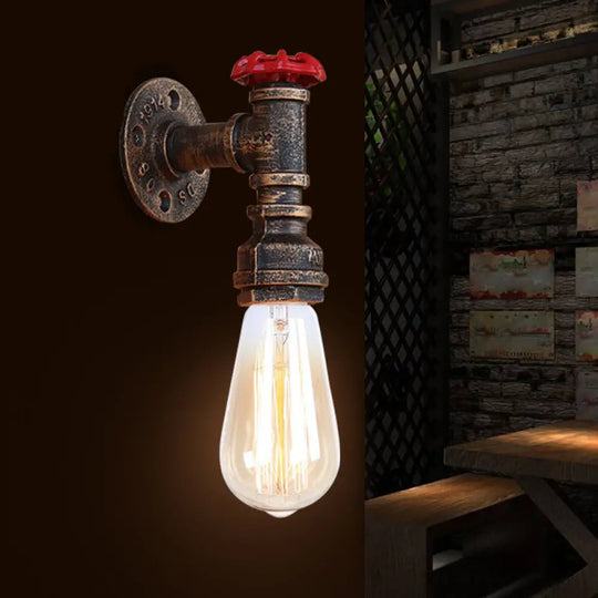 Bronze Metal Wall Mount Light With Naked Bulb Design - Single Industrial Lighting Fixture / A