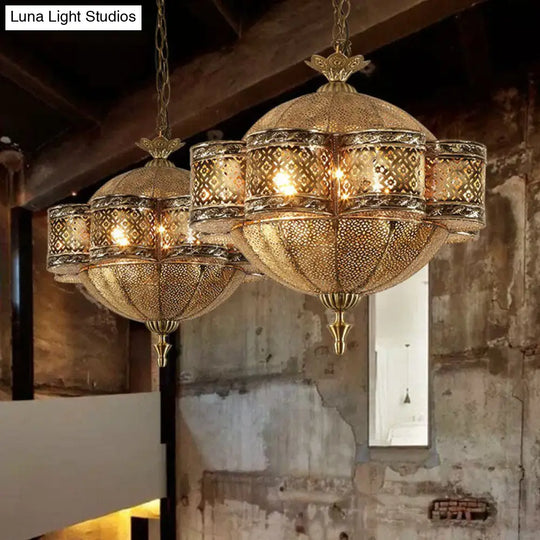 Bronze Metallic Cut-Out Ceiling Light - 6 Bulb Pendant For Southeast Asian Restaurants