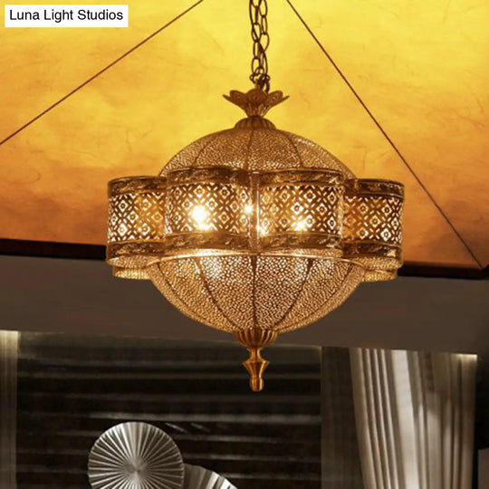 Bronze Metallic Cut-Out Ceiling Light - 6 Bulb Pendant For Southeast Asian Restaurants