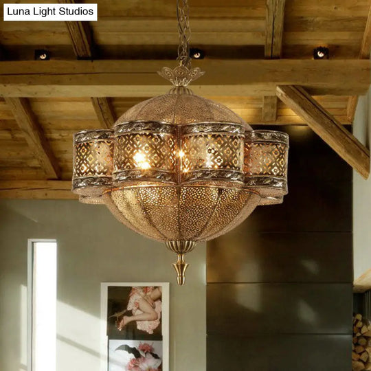 Bronze Metallic Cut-Out Ceiling Light - 6 Bulb Pendant For Southeast Asian Restaurants