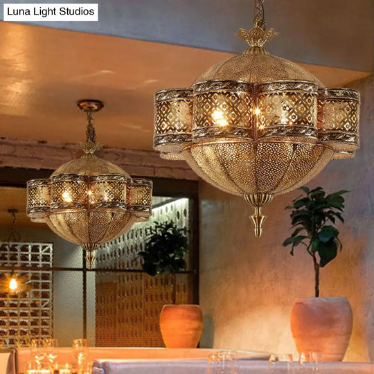 Bronze Metallic Cut-Out Ceiling Light - 6 Bulb Pendant For Southeast Asian Restaurants